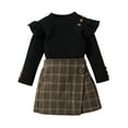 thumbnail image 1 of Fortune 1-6Y Kid Girls Clothes Sets 2pcs Ruffles Long Sleeve Pullover Ribbed Tops Plaid Printed Shorts, 1 of 7