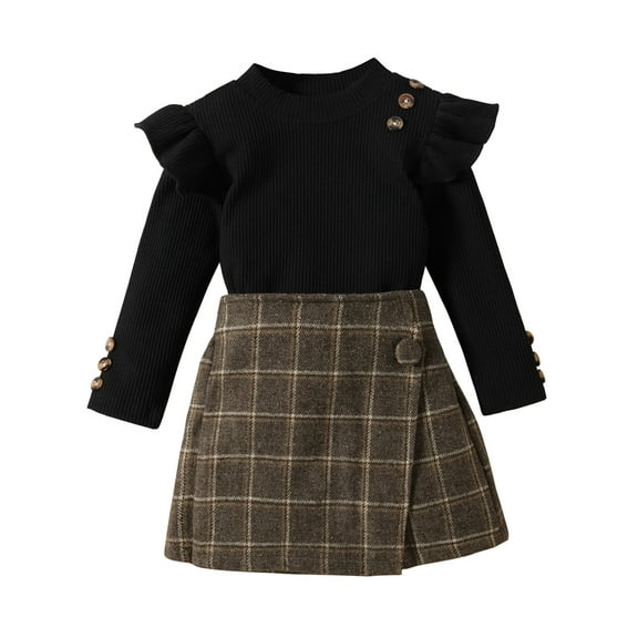 GXFC Little Girl Fall Outfits Set Clothes 1T 2T 3T 4T 5T 6T Kids Girl Long Sleeve Sweatshirt Tops and Plaid Pattern Skirt 2Pcs Casual Autumn Clothing for Children Girl
