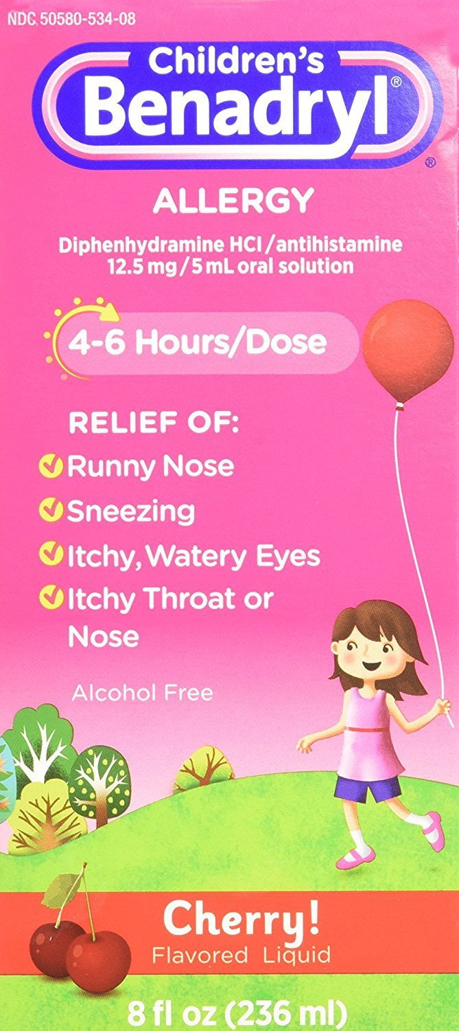 Children's Benadryl Antihistamine Allergy Cherry Alcohol Free 8 oz, 2