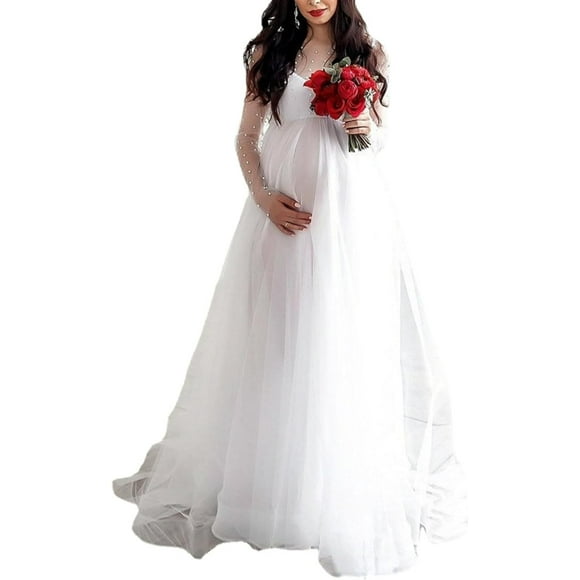Tulle Cute Maternity Dresses for Baby Showers Party Long Pregnancy Photoshoot Prop Mesh Pregnant Women Photography Maxi Gown
