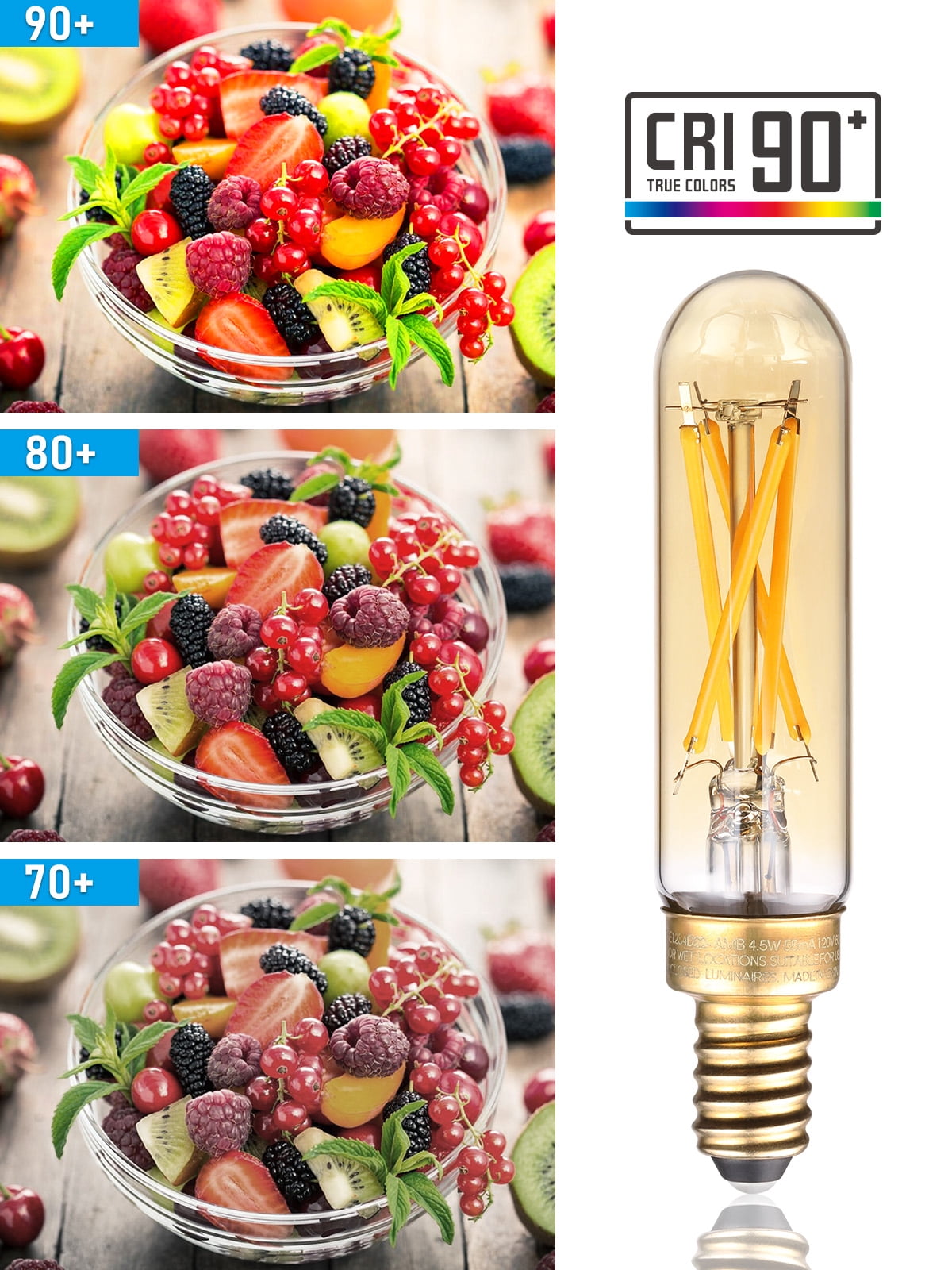 18 Pack T25 Tubular Edison Bulbs, Dimmable T6 LED Bulb, E12 Candelabra Bulb, 4.5W(25W Equiv.), for Chandelier, Wall Lamps, Amber Warm Glass