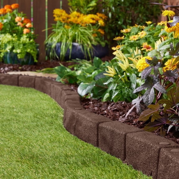 GroundSmart SmartLoc Cobblestone Landscape Edging, 4' Red Rubber Garden Edging Border, 4 pack