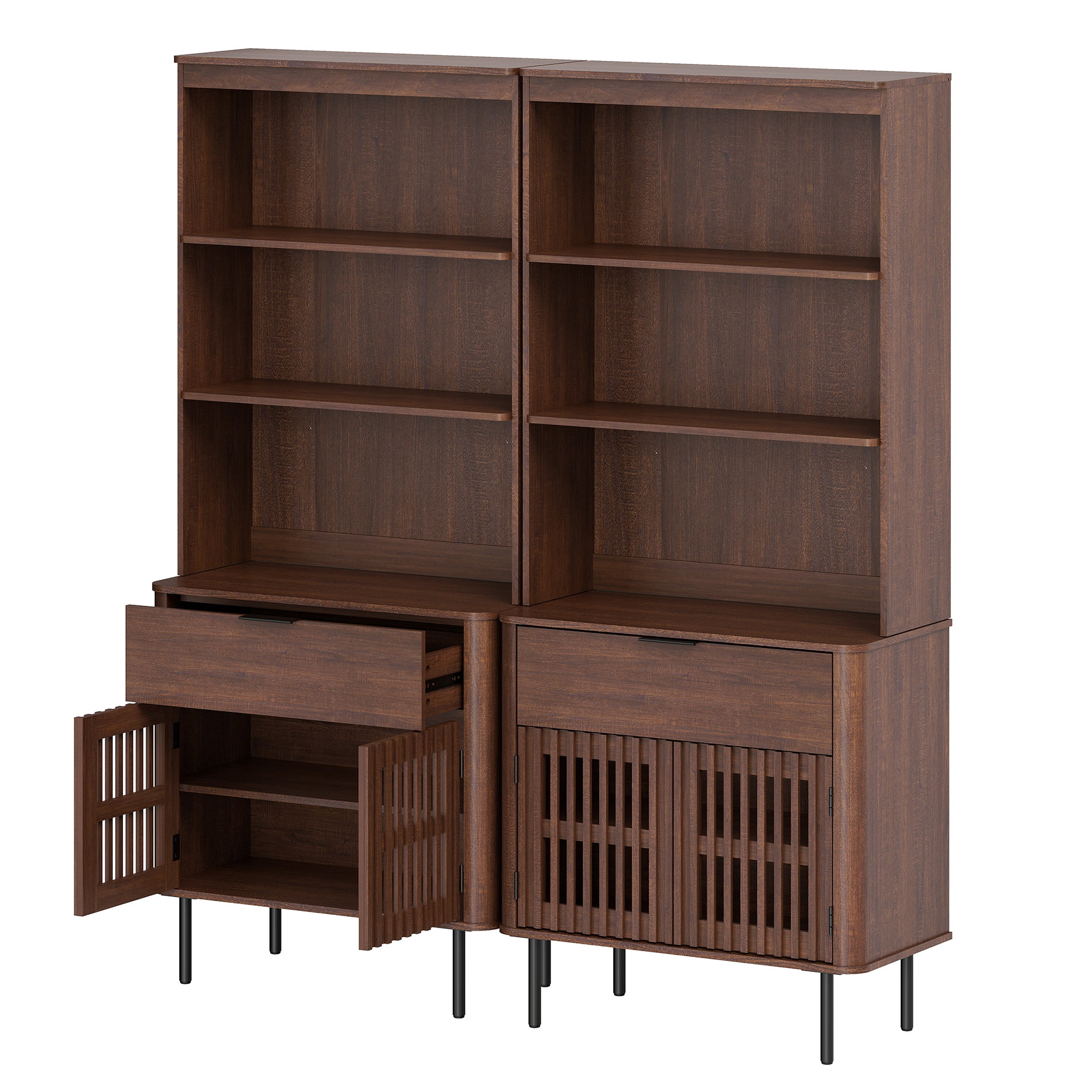 72.8" H X 63" W Kitchen Pantry Storage Cabinet, Push-to-open Door Kitchen Hutch With Drawer And Adjustable Shelf, Walnut