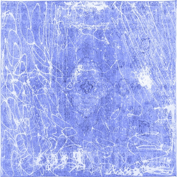 Ahgly Company Machine Washable Indoor Square Abstract Blue Contemporary Area Rugs, 7' Square