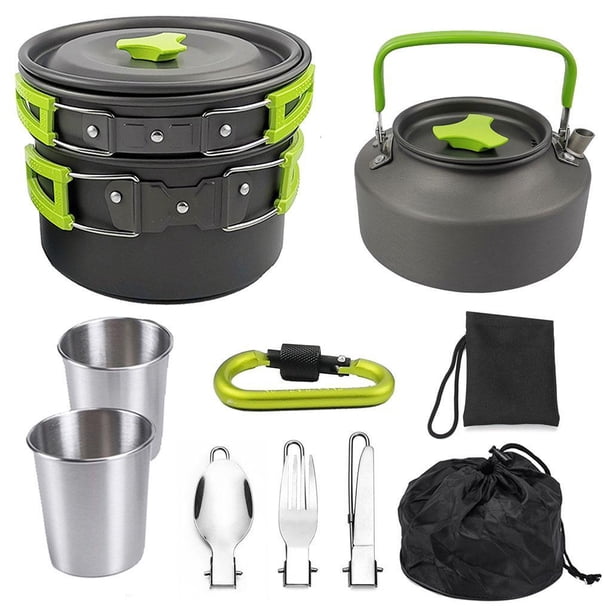 Eigraketly Camping Cookware Kit Portable Cooking Equipment Pan Set Pot Outdoor Kits de desorden para acampar Verde