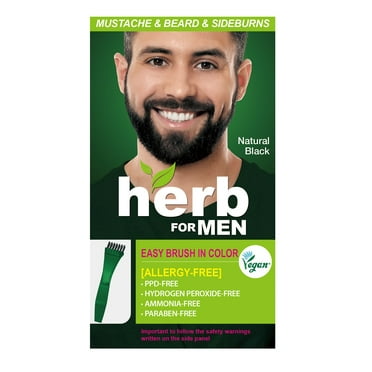 Herb For Men, PPD & Ammonia Free Mustache & Beard Dye, Vegan Natural Ingredients, Odorless, No More Skin Irritations from Coloring for Sensitive Skin – Natural Black.
