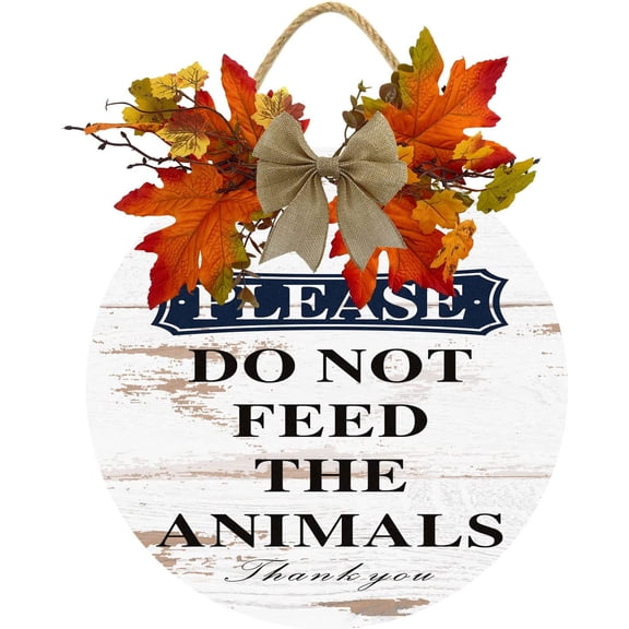 Eveokoki 11" Please Do Not Feed The Animals sign for Front Door Farmhouse Wooden Door Hangers Front Door Outdoor Hanging Wreaths Sign,Rustic Round Sign Porch Decor