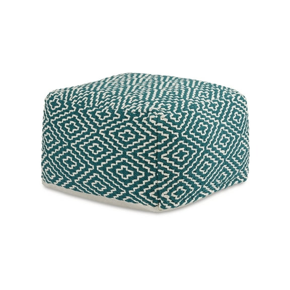 Signature Design by Ashley Brynnsen Geometric Pouf, Teal & White