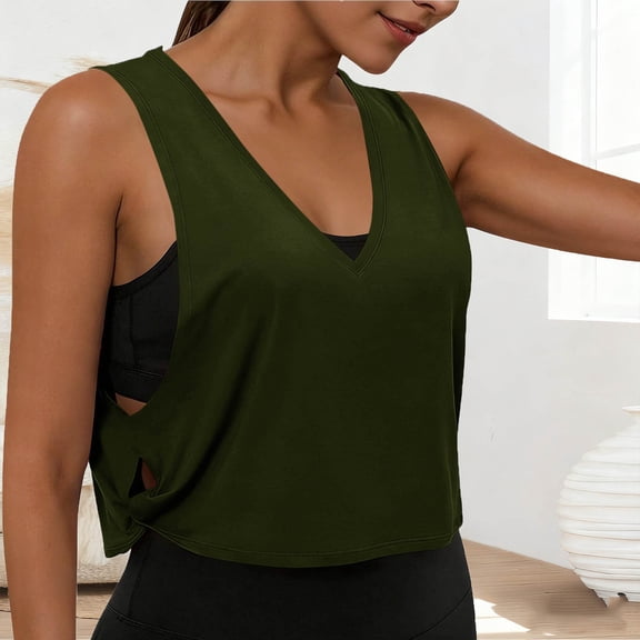 Gamivast Workout Tops for Women Twist Knot Deep V-Neck Athletic Tank Tops Sleeveless Gym Shirts Solid Yoga Summer Running Outfits