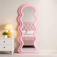 thumbnail image 6 of Super Store 63"x 24" Wavy Full Length Mirror, Arch Standing and Leaning Mirror Full Body, Flannel Wrapped Wooden Frame for Living Room Bedroom,Pink, 6 of 7