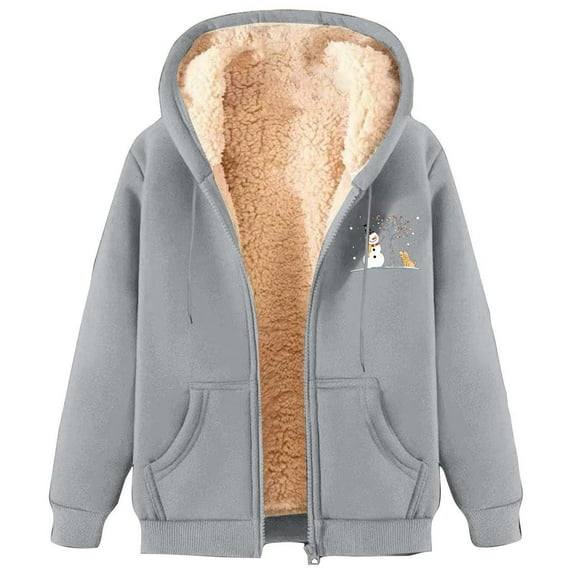 SELONE Zip up Sweatshirt Women Christmas Snowman Print Fleece Jacket Long Sleeve Hoodies with Pocket Loose Tops