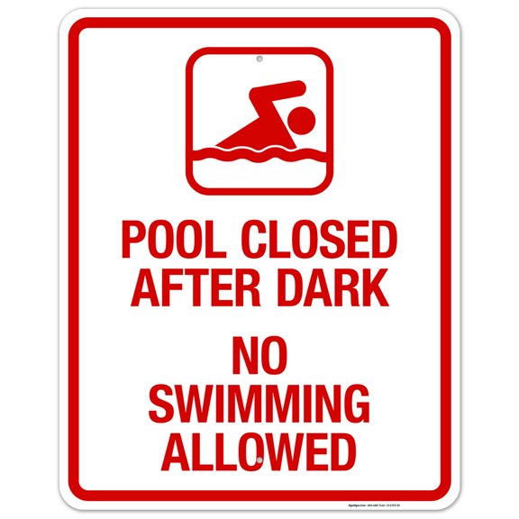 Pool Closed After Dark Sign, Pool Sign, 24x30 Aluminum