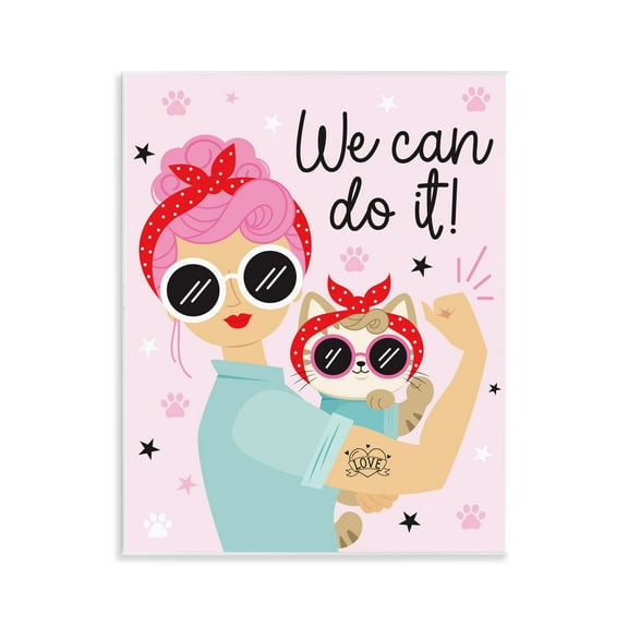 Stupell Industries We Can Girl & Cat People Painting Unframed Art Print Wall Art, 11 x 14