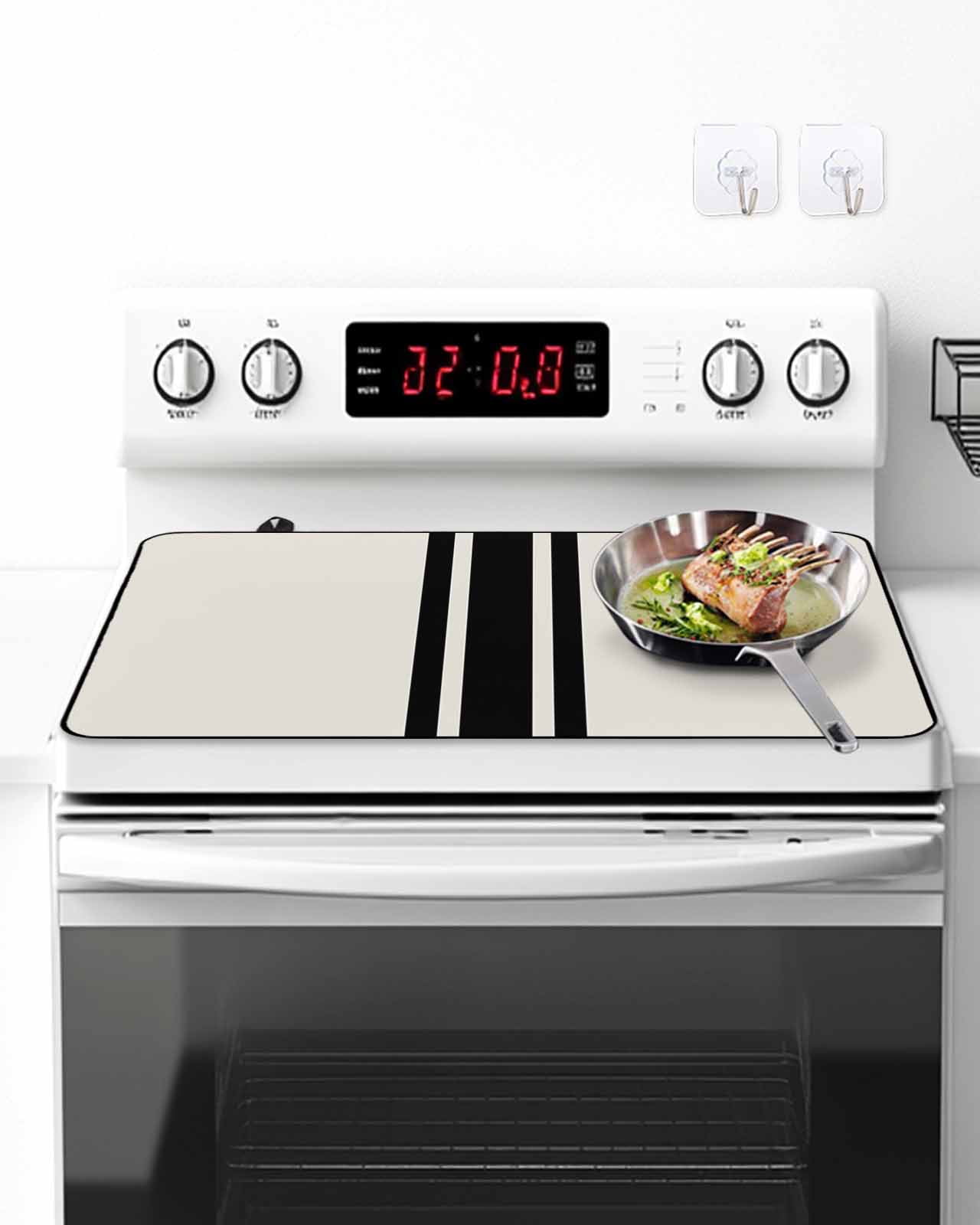 Stove Top Covers for Electric Stove, Black Geometric Stripe, Glass Stovetop Cover Protector, Abstract Farmhouse Style Induction Cooktop Protector Oven Mat for Kitchen Countertop 24"x21"