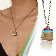 DAZNICO Jewelry Organizer Stacked Book Necklace Exquisite And Stylish Library Colorful Book Pendant Necklace Birthday Gifts for Women Men
