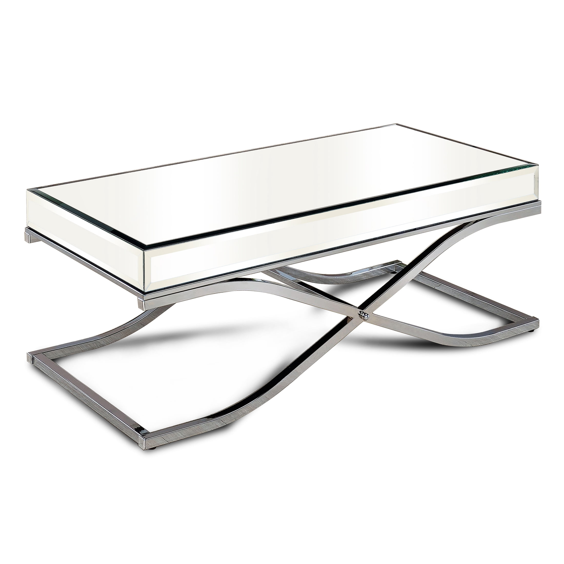 Furniture of America Monna Metal X-Cross Leg Coffee Table, Chrome