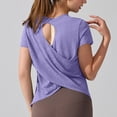 thumbnail image 2 of DeHolifer Open Back Workout Tops for Women Loose Fit Athletic Crop Tee Short Sleeve Gym Running Yoga Shirt Purple M, 2 of 8