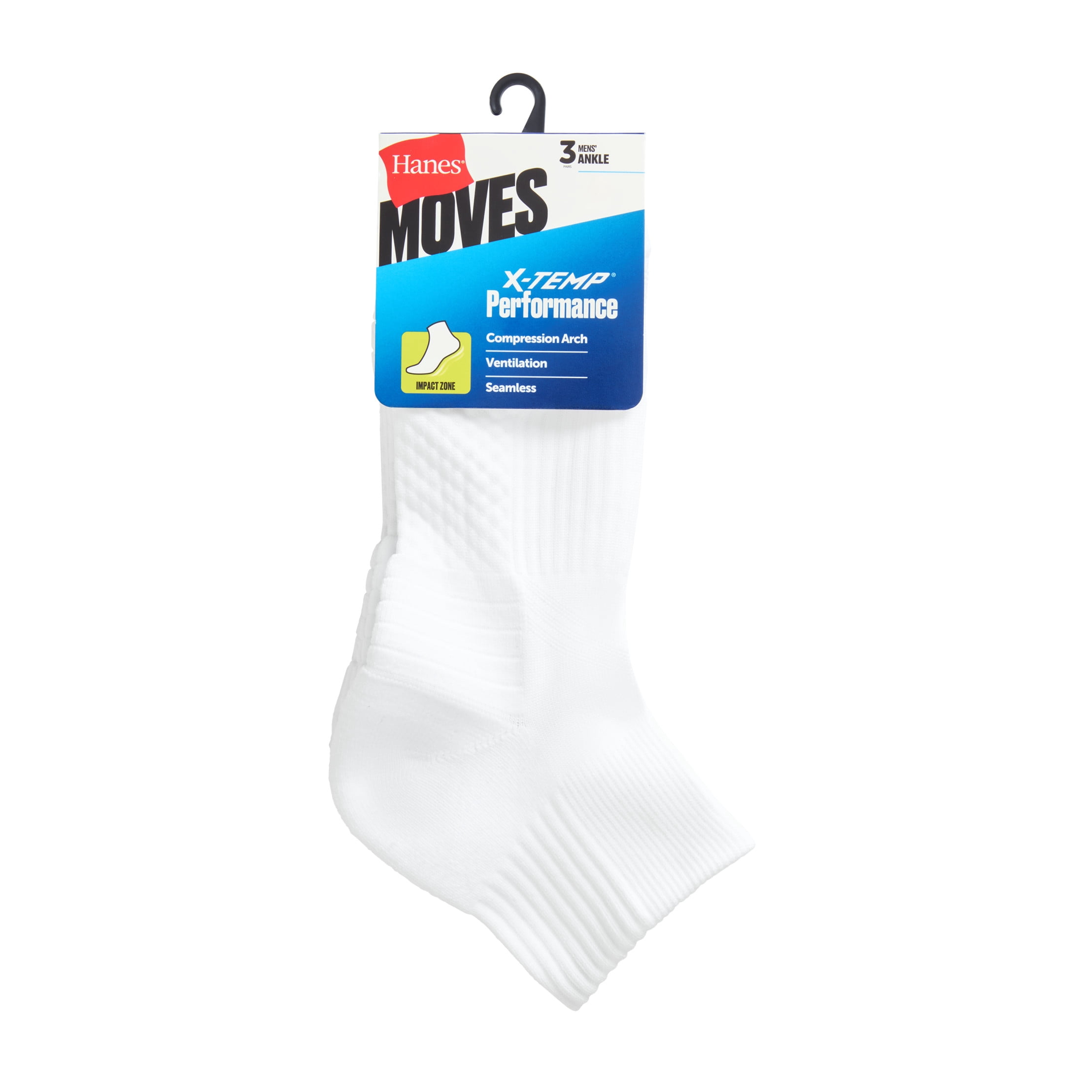 Hanes Mens Ankle Socks Value, 3-Pack, Moves Impact Zone Cushioned Socks, Shoe Sizes 6-12