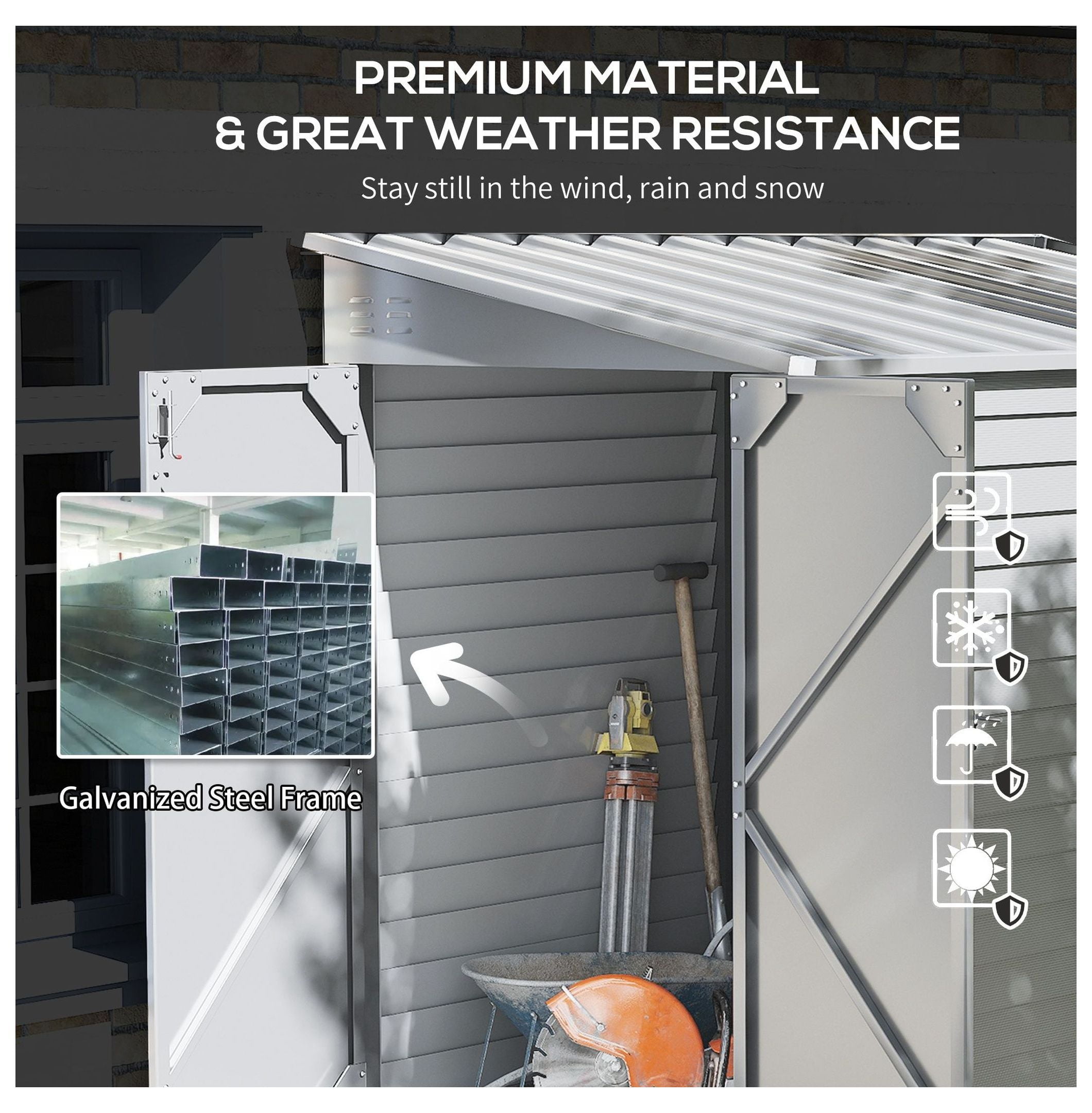 5'x9' Outdoor Storage Shed - Lean to Garden Shed with Foundation, Lockable Doors & Gloves - White Steel Shed for Patio, Lawn, Backyard