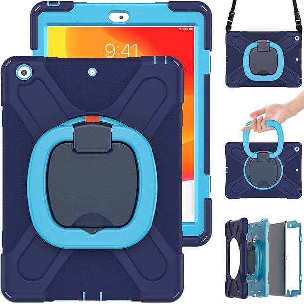 Funda para iPad 10.2 9ª /8ª /7ª Generación Funda para iPad 9 8 7 Soporte Giratorio 360° con Correa para el Hombro Asa Soporte para Lápiz Resistente a Golpes Funda Protectora de Silicona