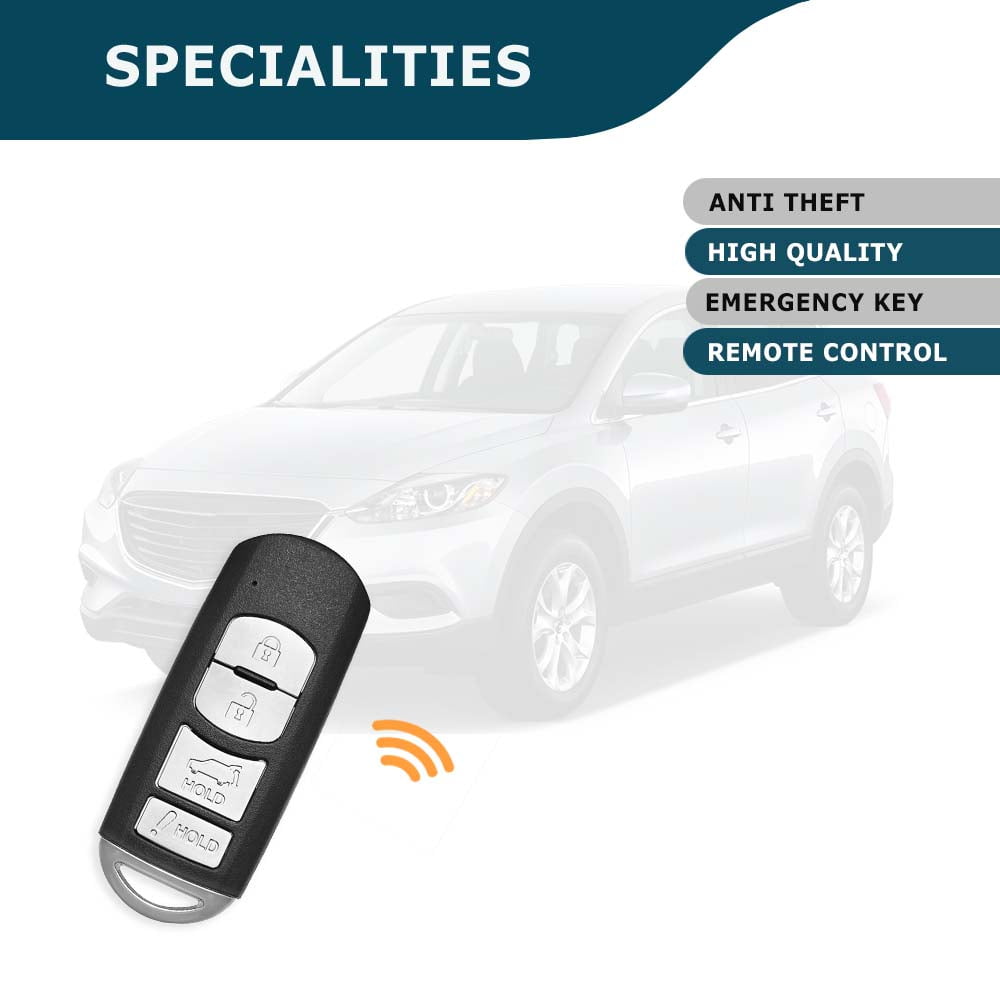 AKS KEYS Replacement for Mazda CX-7 CX-9 2010 - 2015 Smart Key 4 Buttons Fob (Lock, Unlock, Hatch & Panic) That Uses FCC WAZX1T763SKE11A04