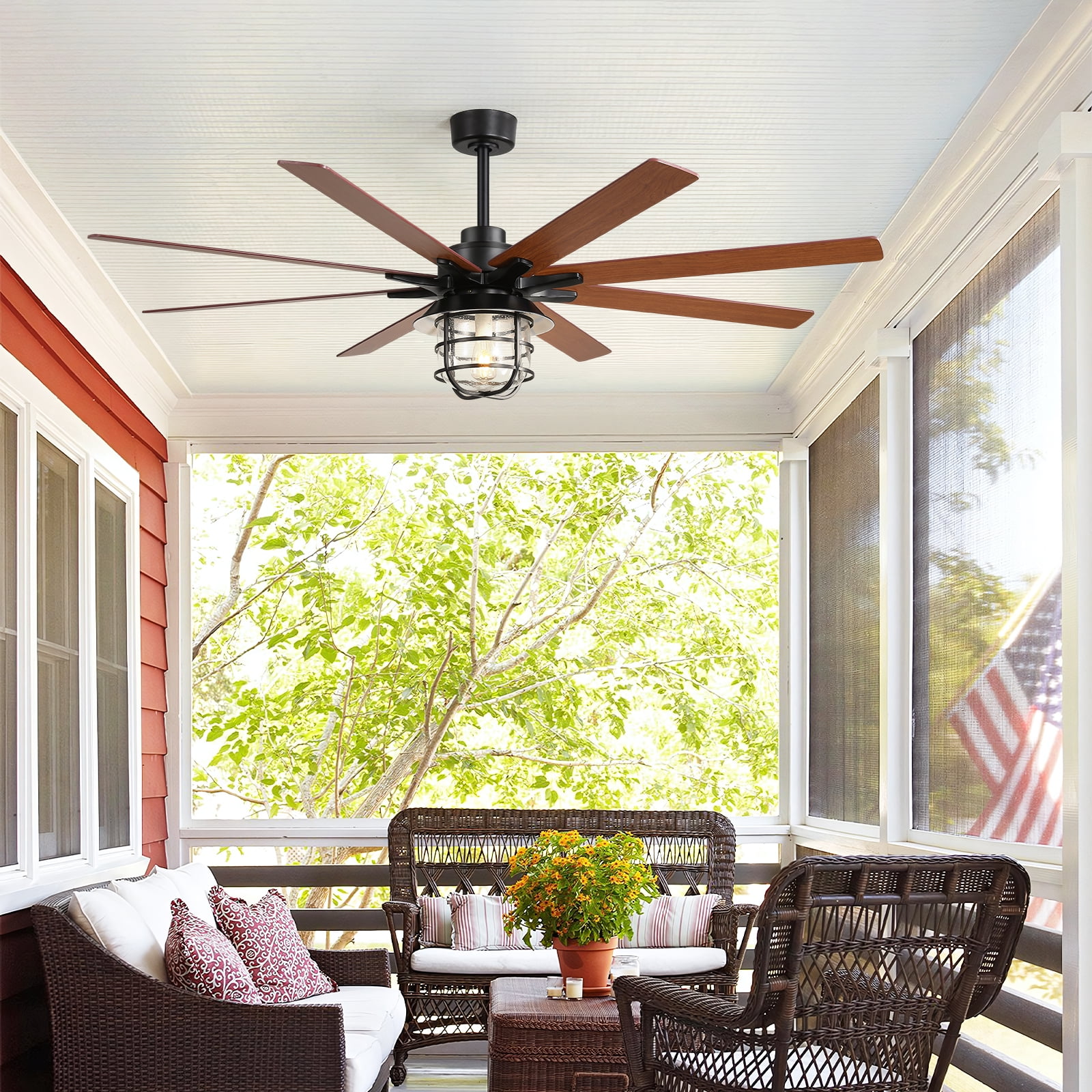 Sofucor 66 Inch Farmhouse Ceiling Fan with Light and Remote Control