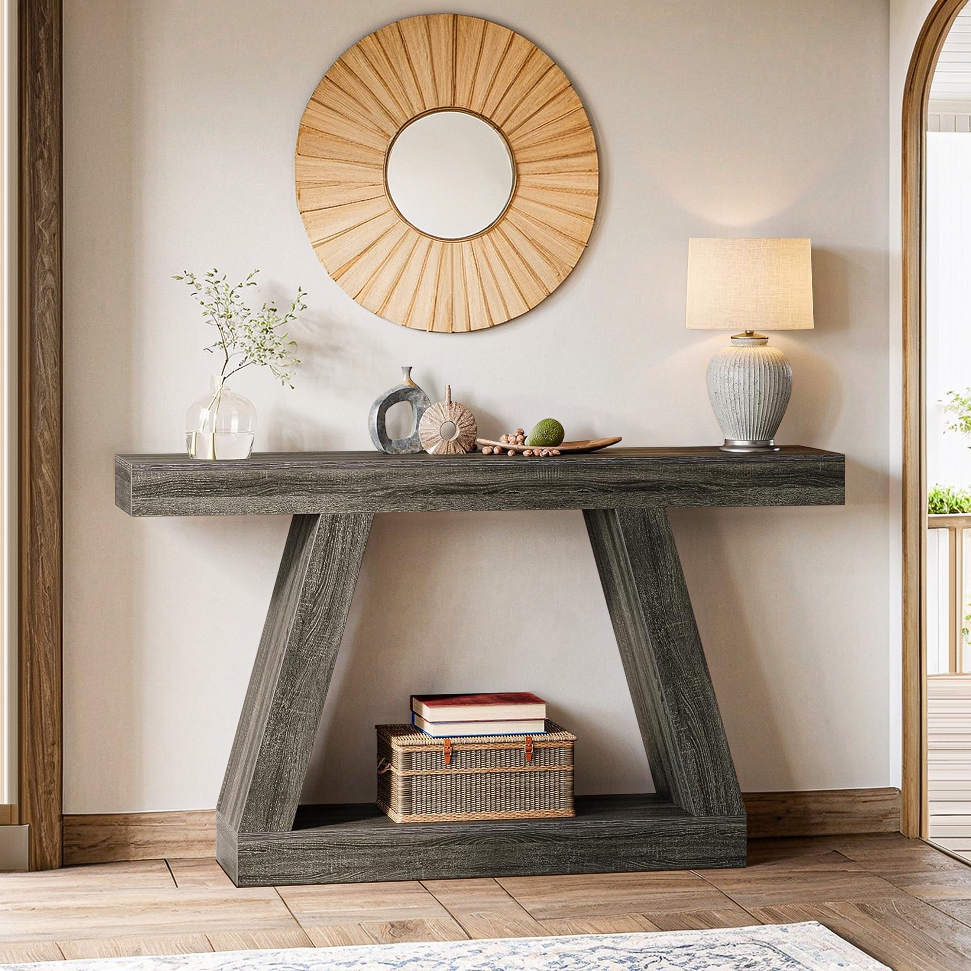 Demi Bonn Farmhouse Console Table, 55" Sofa Table with Storage for Hallway, Bedroom, Living Room, Brown