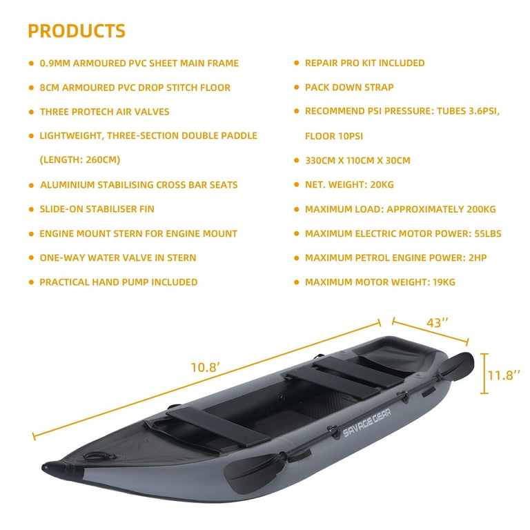 2 Person Inflatable Kayak, Fishing PVC Kayak Boat, Inflatable Boat Rescue Rubber Rowing Boat with Pump, Aluminum Alloy Seat, Paddle, Inflatable Mat