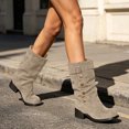 thumbnail image 4 of OKBOP Women's Faux-Suede Mid-Calf Slouch Boots, Fold-Over Shaft Studs Buckle Pull-On Round Toe Block Low Heel Boots Boots Sizes 35, 4 of 5