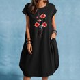 thumbnail image 1 of SMihono Robes d'Été Bohémiennes pour Femmes Grande Taille Couleur Unie Manches Courtes Col Rond Robe Imprimée avec Poches Robe Midi, 1 of 4