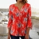 thumbnail image 1 of ICHUANYI ClearanceWomen‘s Summer Sexy Fold Printed Regular Women 3/4 Sleeves V Neck Button Tops Blouse(Red, L) ICHUANYI WER20232080505157, 1 of 5