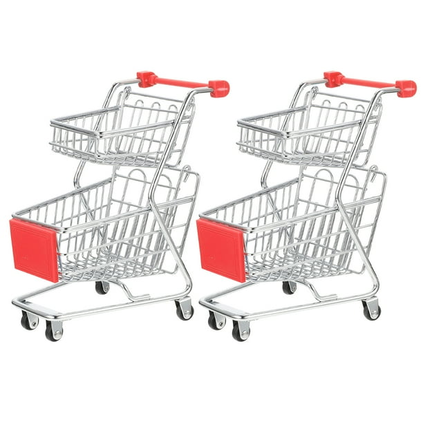 2pcs mini carrito de compras de dos niveles supermercado de escritorio trolley mini carro de mano