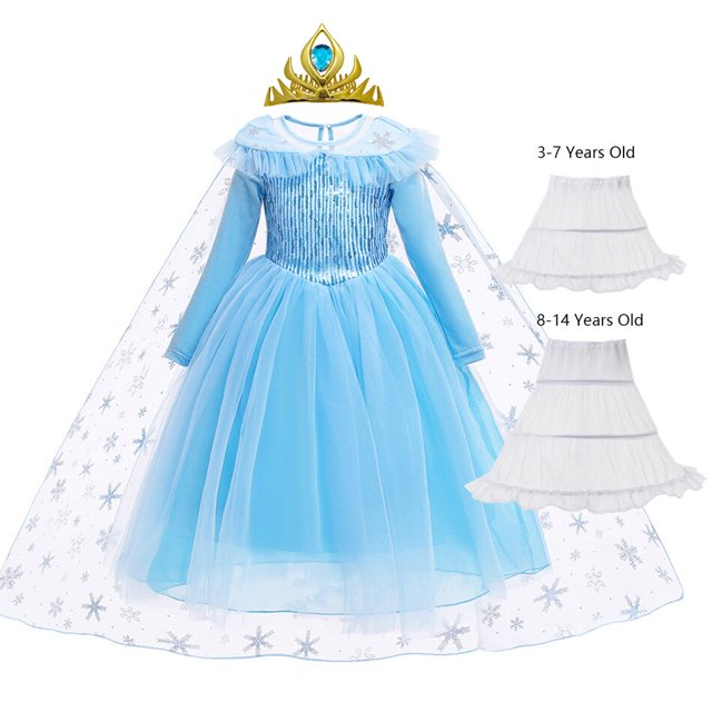 Vestido de princesa Elsa de Frozen para niños, ropa de manga larga, Cosplay de bola, capa de lentejuelas, malla Floral, regalo de Disney 2-10T Fivean unisex