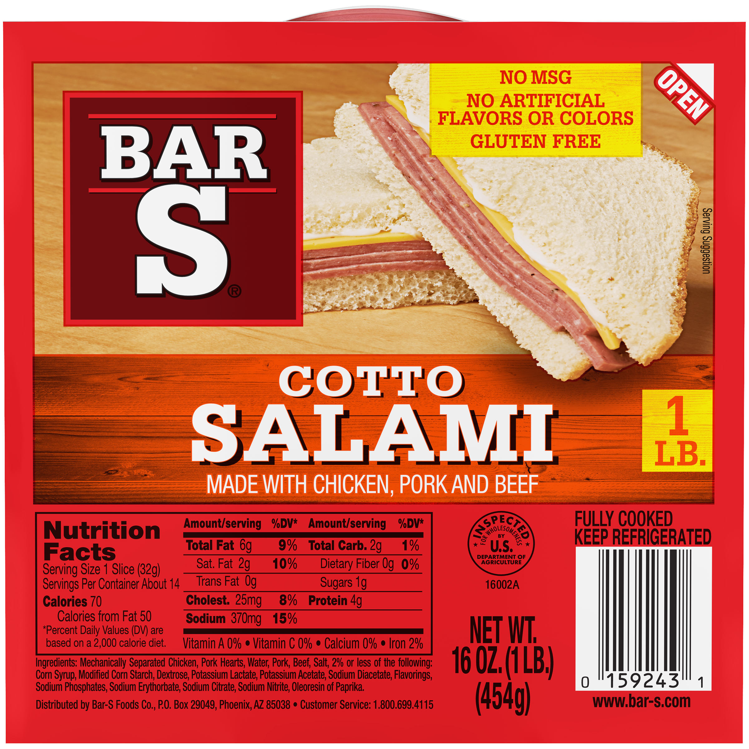 Bar S Cotto Salami, 16 Oz.