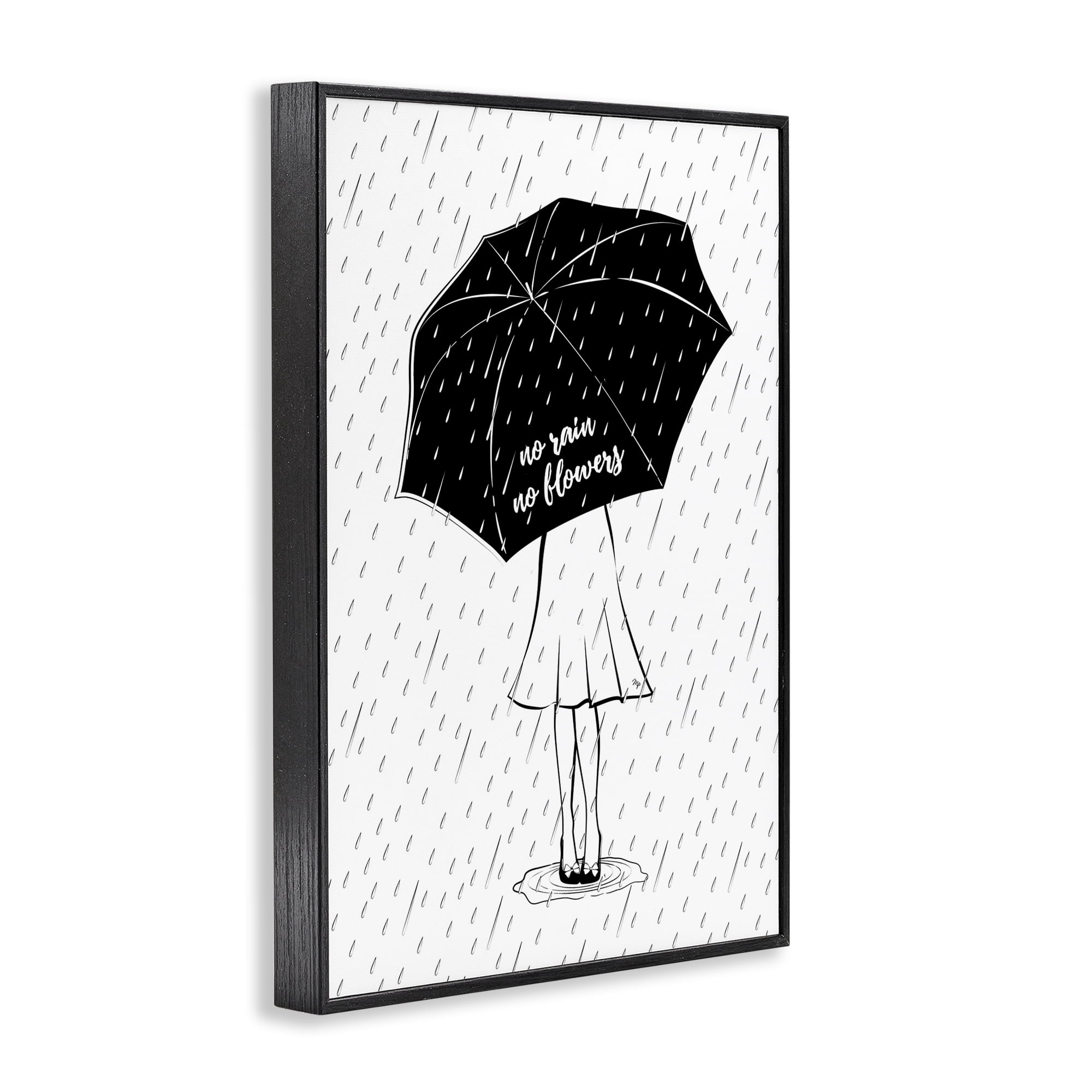 Stupell Industries No Rain No Flowers Novelty Painting Black Framed Art Print Wall Art, 20 x 30
