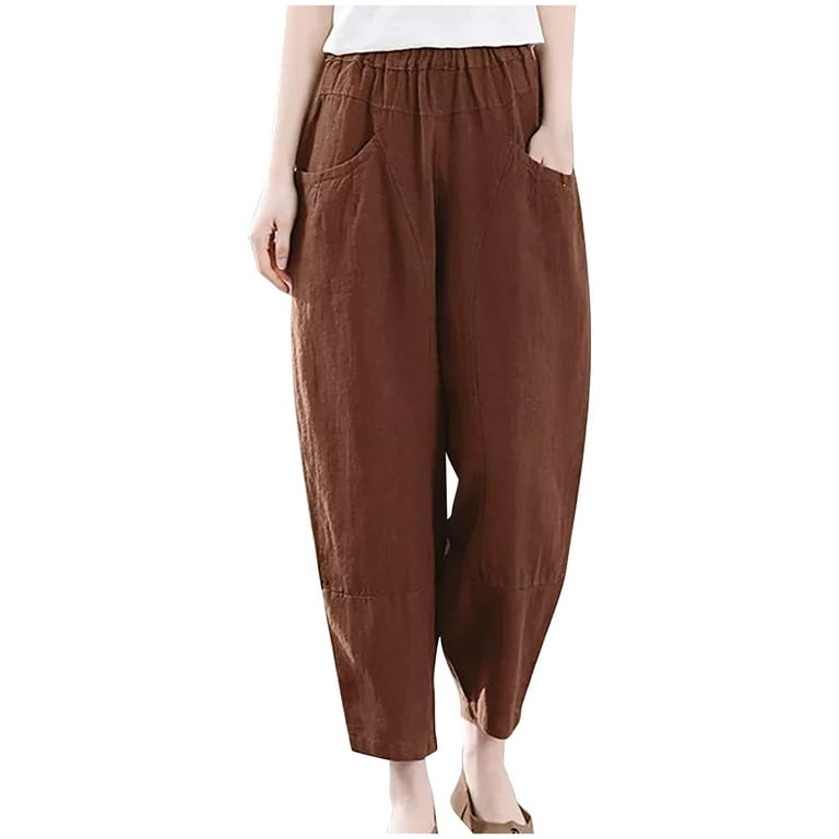 YYDGH Cropped Lightweight Dressy Capris for Women Summer Plus Size Elastic  Loose Fit Casual Beach Capri Pants for Women Brown XXL 