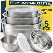 5-Piece Stainless Steel Mixing Bowls with Lids – 0.5/1.5/3/4/5 Qt, Nesting Set, Dishwasher Safe