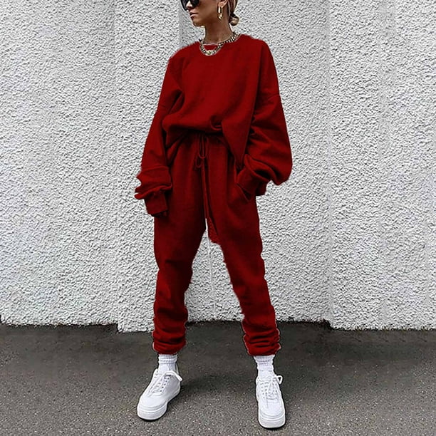 2 Piece Women Bodycon Tracksuit Outfits Set Long Sleeve Pullover Tops  Legging Pants Ladies Solid Color Clothes (Wine Red, XL) : :  Clothing, Shoes & Accessories