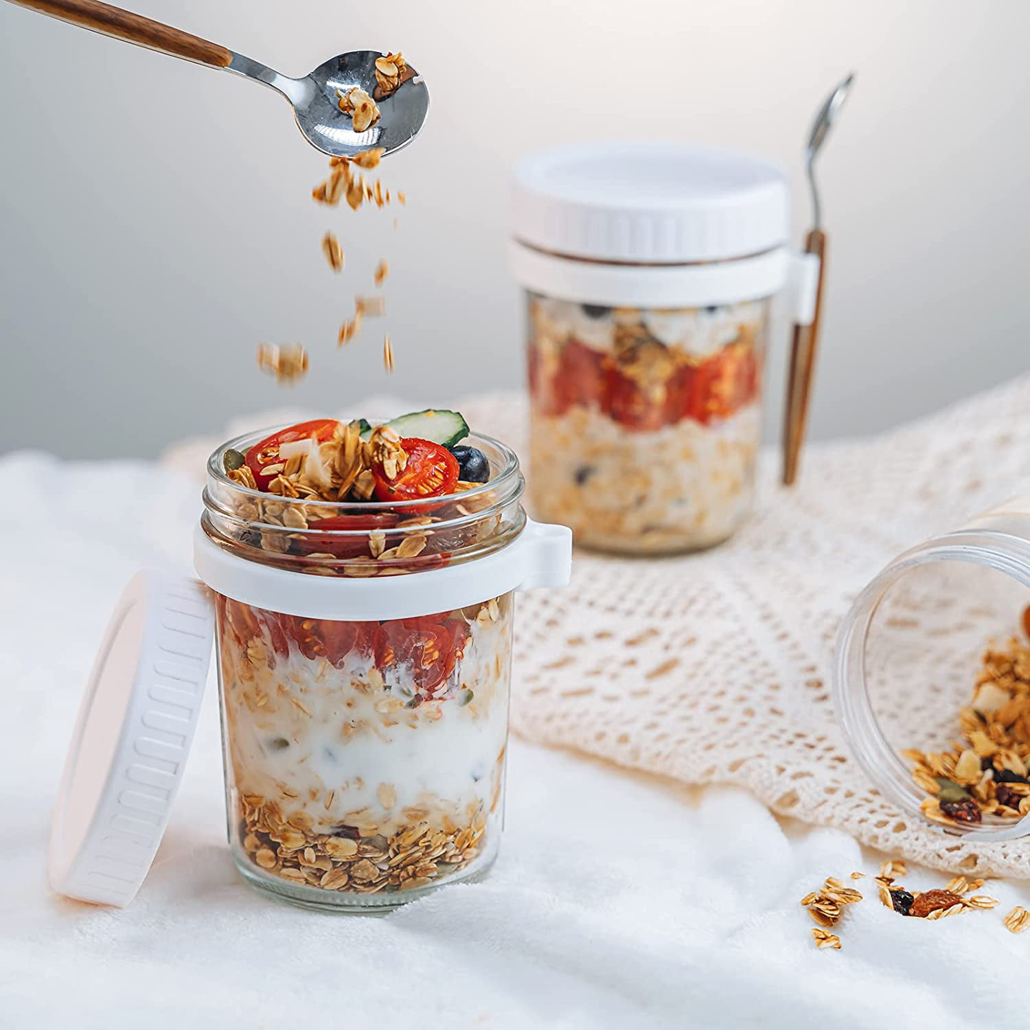 10Oz/16Oz Glass Jars with Lids for Overnight Oats Containers