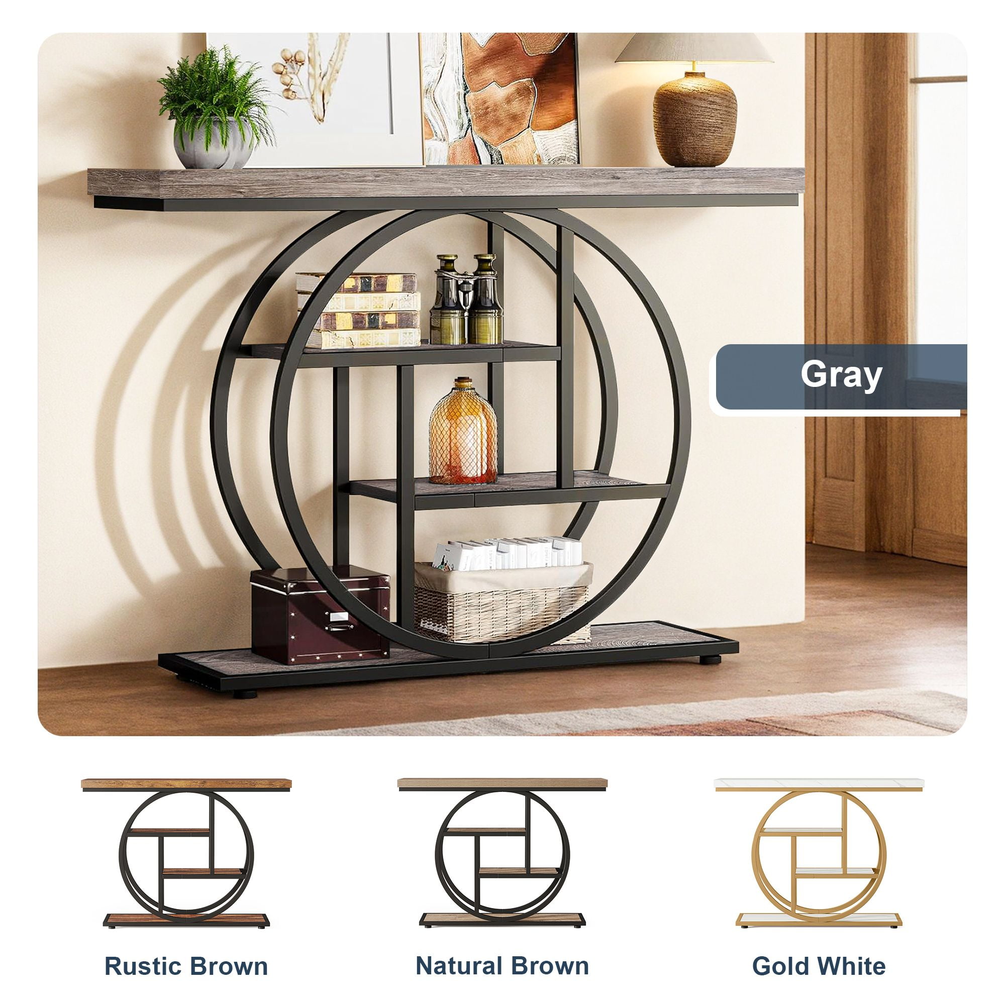 Demi Bonn 41"dustrial Console Table for Entryway, Farmhouse Sofa Tables Behind Couch, Rustic Wood and Metal Foyer Table with 3-Tier Shelves for Hallway Living Room, Gray