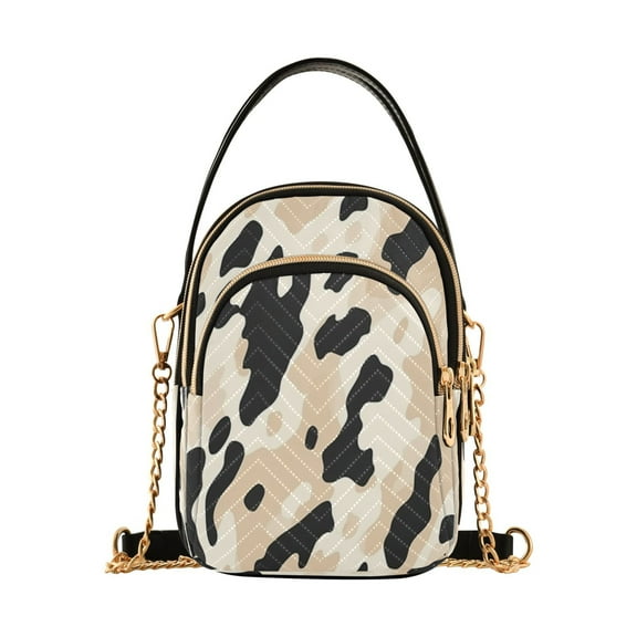 ALAZA Chain Crossbody Bags for Women Leopard Black and Beige Shoulder Handbag Phone Purse