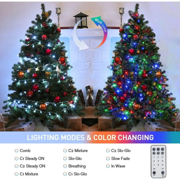 YUYAN-100 LED Cool White & Multicolor Christmas Lights Indoor, Color Changing String Lights Plug in, 33ft Christmas String Lights Outdoor Waterproof for Xmas Tree Indoor Decor