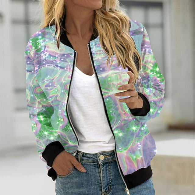 Chaquetas y abrigos casuales de manga larga sin capucha para mujer, chaqueta con cremallera y bolsillo estampado a la moda, abrigo de poliéster para mujer