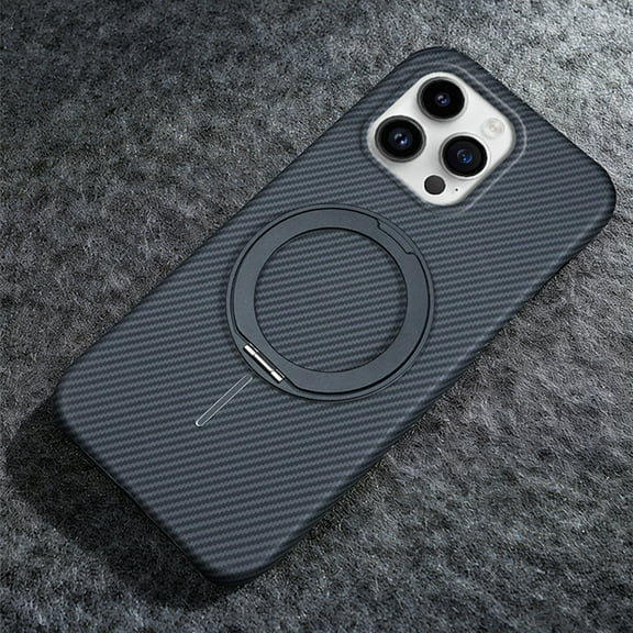 Ultra-Slim Carbon Fiber for iPhone 14 Pro Case with 360 Rotating Invisible Ring Holder Stand, Compatible with MagSafe, Luxury Anti-Slip Shockproof Military Protection Phone Cover, Black
