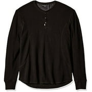 Calvin Klein Mens Henley LS Mixed Media Slub Waffle, BLACK, L