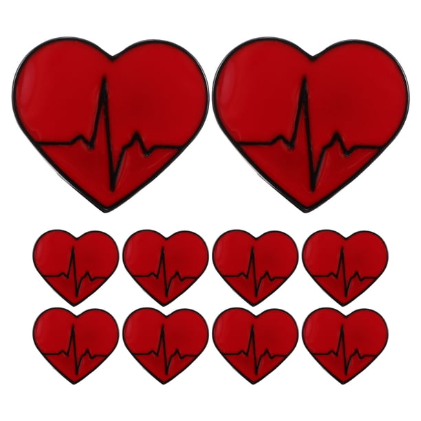 10 broches de corazón rojo con forma de corazón, para electrocardiograma, para el Día de San Valentín, para enfermeras y médicos