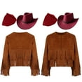 thumbnail image 5 of iiniim Girls Cowboy Cowgirl Halloween Costume Wild Western Sheriff Tassels Fringe Coat with Bandana Hat Outfits Brown&Red 14, 5 of 7