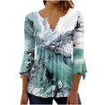 thumbnail image 2 of T-Shirt à Manches Courtes à Col en V à Imprimé Floral pour Femmes Coffee L, 2 of 5