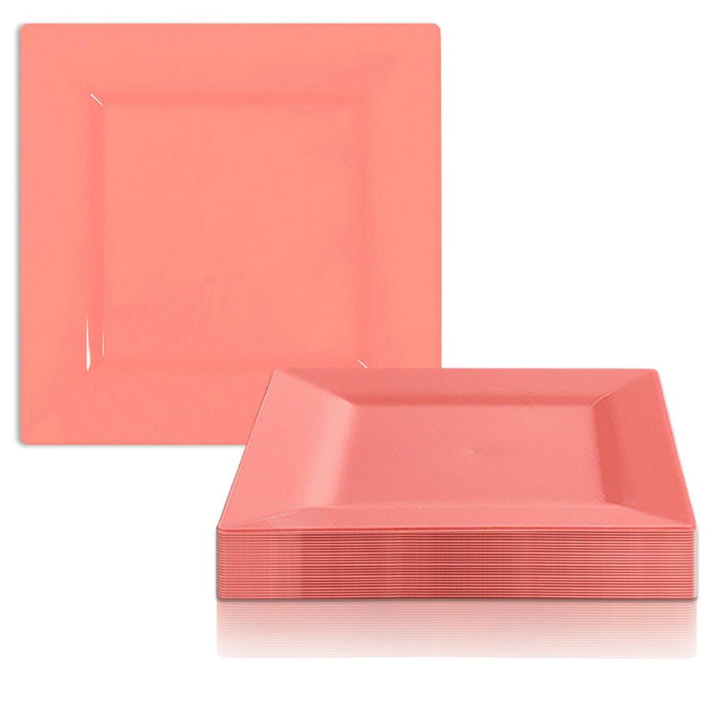 Smarty 9.5" Coral Square Disposable Plastic Dinner Plates 120ct