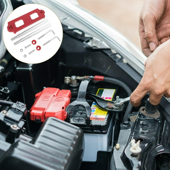 RENACLIPY 1Pack Red Battery Hold Down Bracket Kits 6.3X6.3X1.9In for Driving Conditions